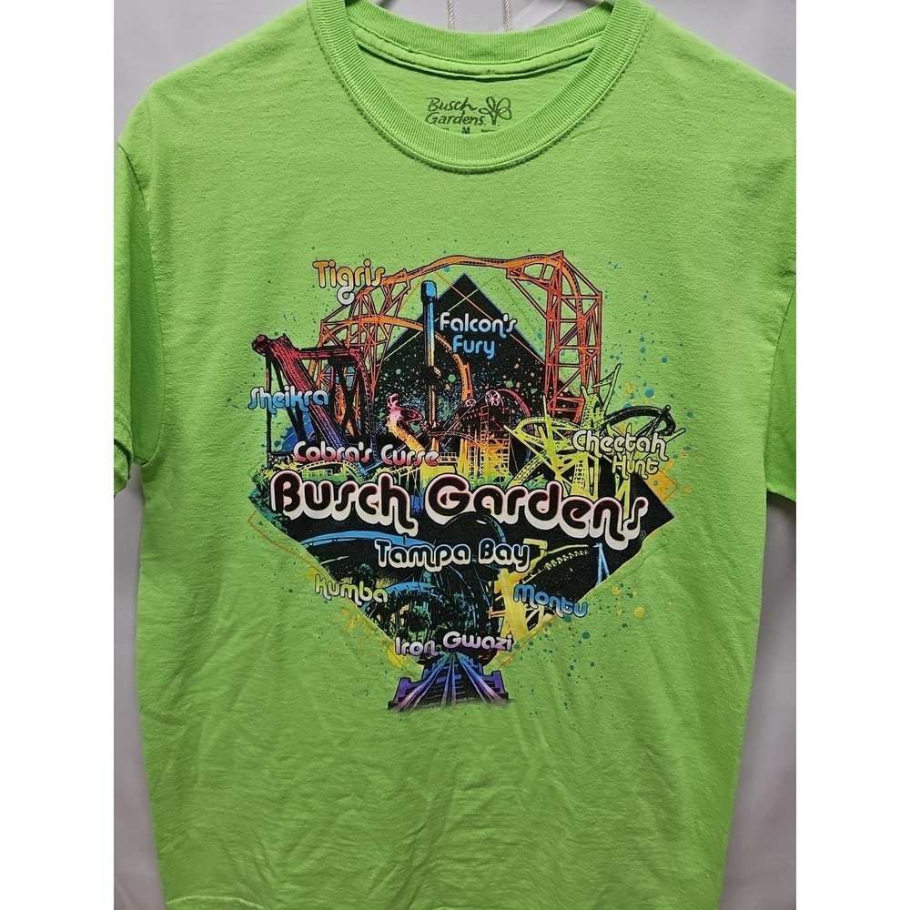 Busch Gardens Men's Green Tampa Bay Neon T Shirt Roller Coasters Graphic Size M View 5